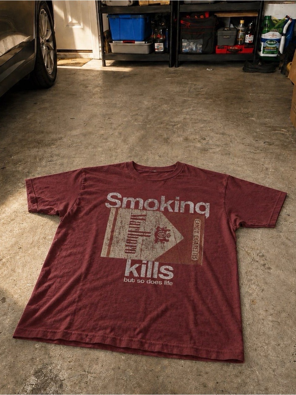 Men's Maroon Graphic Tee - 'Smoking Kills'